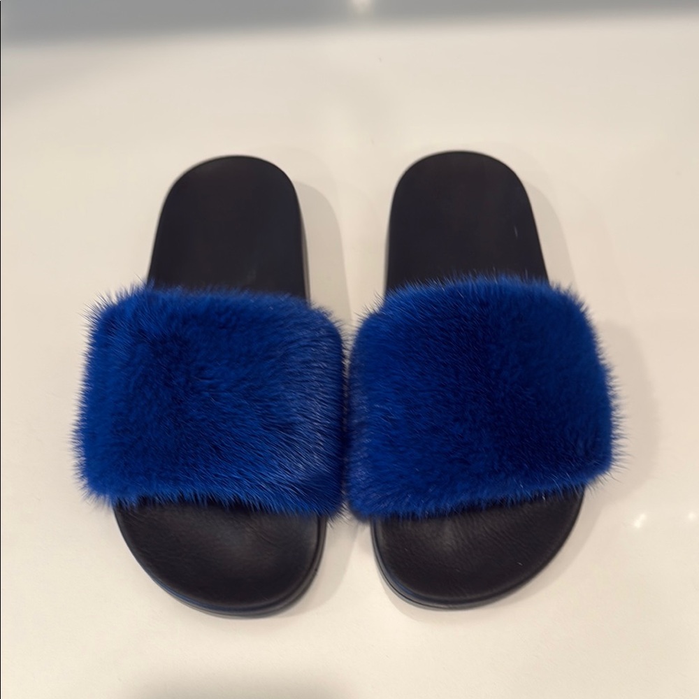 Givenchy Blue Fuzzy Slippers